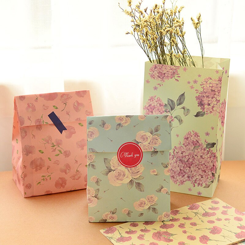 LS4G Ʈ  12pcs      ũ Ƽ  Ű ƼĿ/LS4G Bestselling 12pcs  Flowers Floral Paper Gift Bag Xmas Party Holiday Cookies Bag Sticker